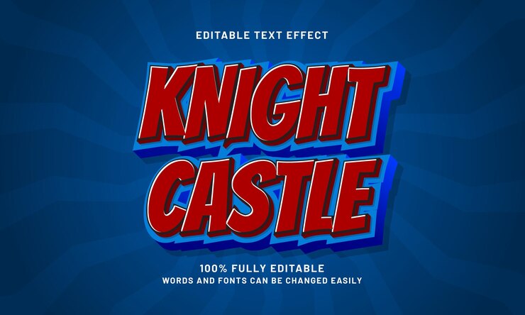 Vector castillo de caballeros efectos de texto editables con un tema de juego y niños
