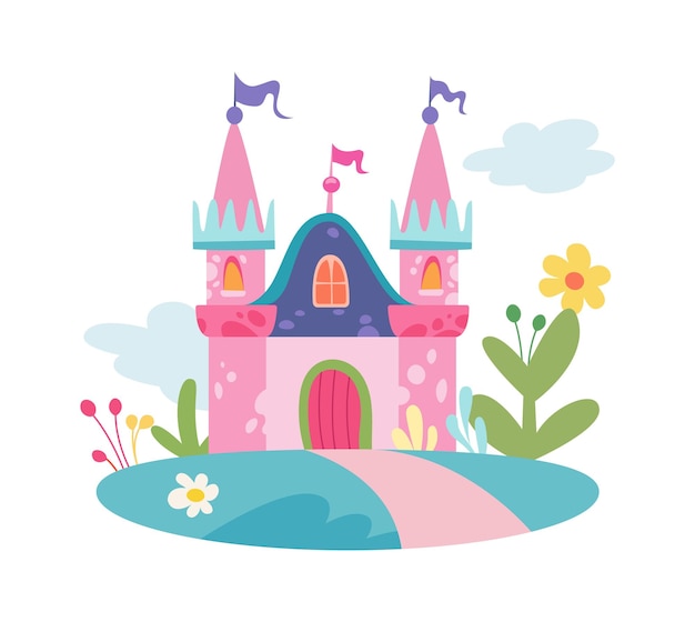 Castillo de cuento de hadas con banderas