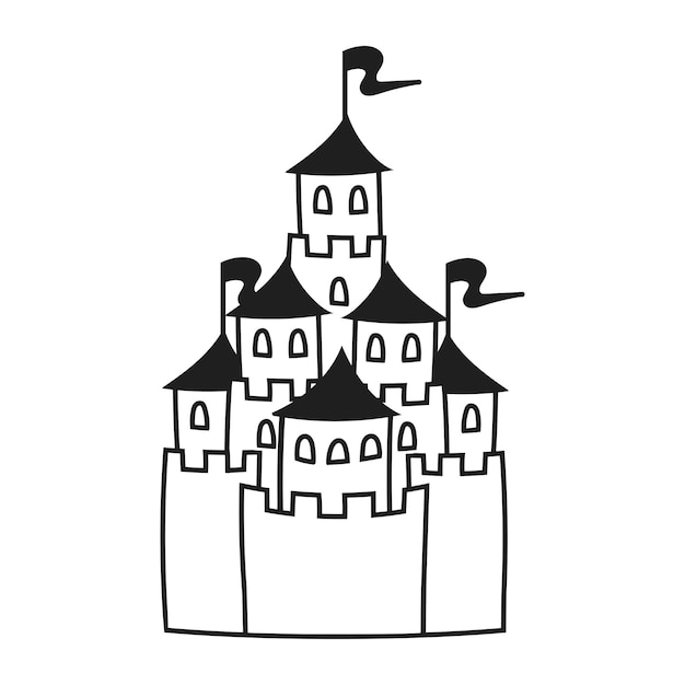 Castillo de cuento de hadas. Página de libro para colorear para niños. estilo de dibujos animados