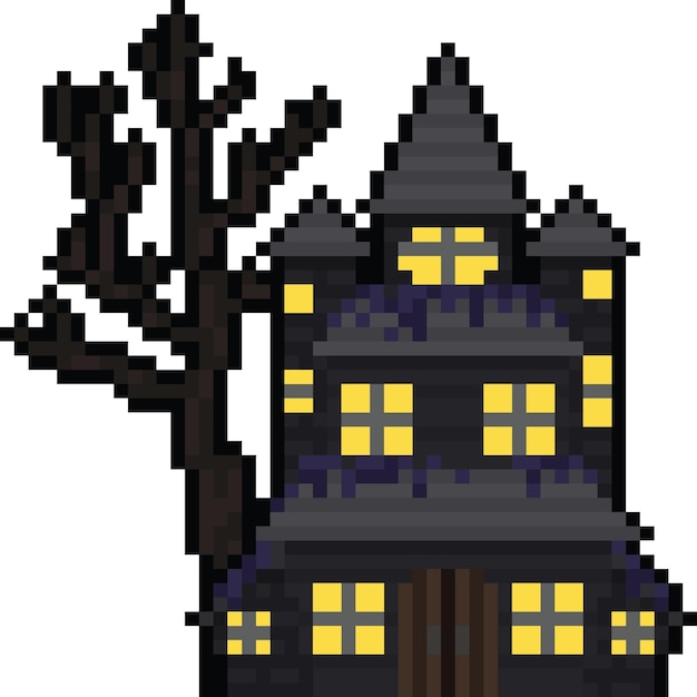El castillo embrujado de dibujos animados de pixel art