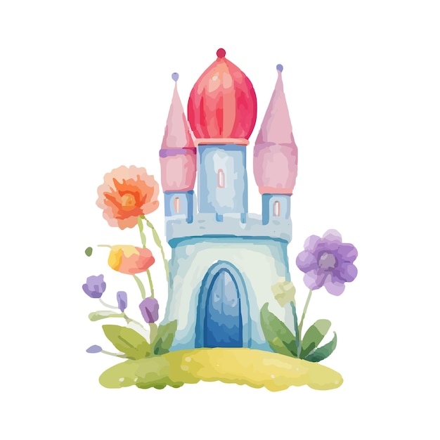 Vector castillo mágico de la princesa castillo de dibujos animados clipart ilustración para niños castillo con ilustraciones florales