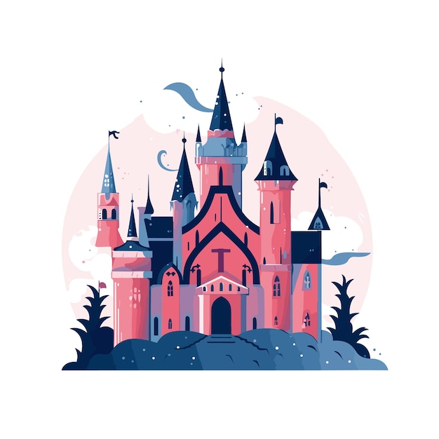 Vector castillo medieval de dibujos animados castillo de cuento de hadas diseño dibujado a mano