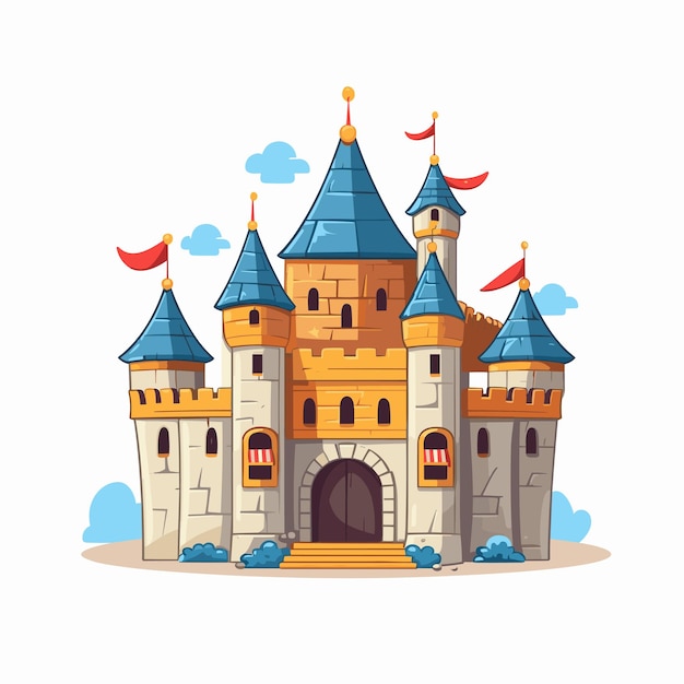 Castillo medieval de dibujos animados castillo de cuento de hadas diseño dibujado a mano