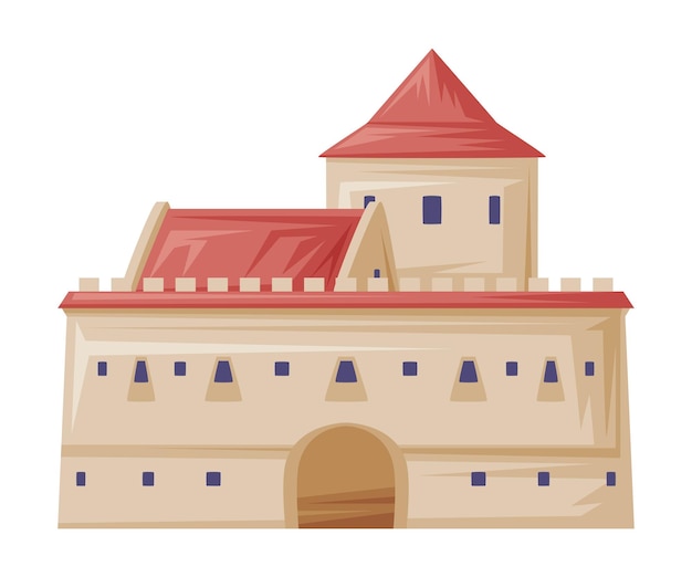 Castillo medieval de piedra como símbolo tradicional de Rumania e ilustración vectorial de objetos