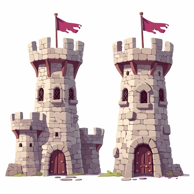 Castillo medieval con torre alta y muro vectorial