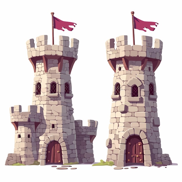 Vector castillo medieval con torre alta y muro vectorial