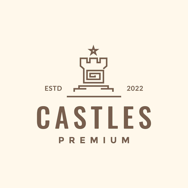 Castillo monumento reino con estrella hipster vintage logo diseño vector icono ilustración plantilla