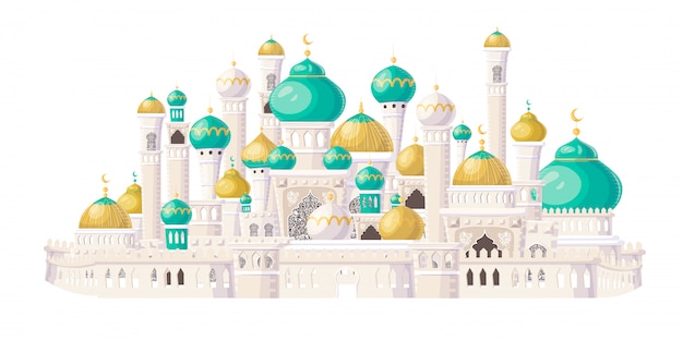 Castillo musulmán mezquita islámica de dibujos animados. ilustración.