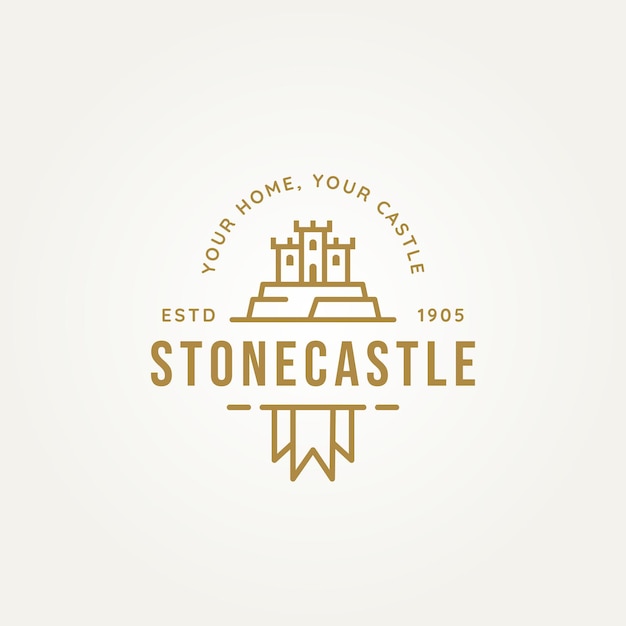 castillo de piedra línea simple arte logotipo icono plantilla vector ilustración diseño