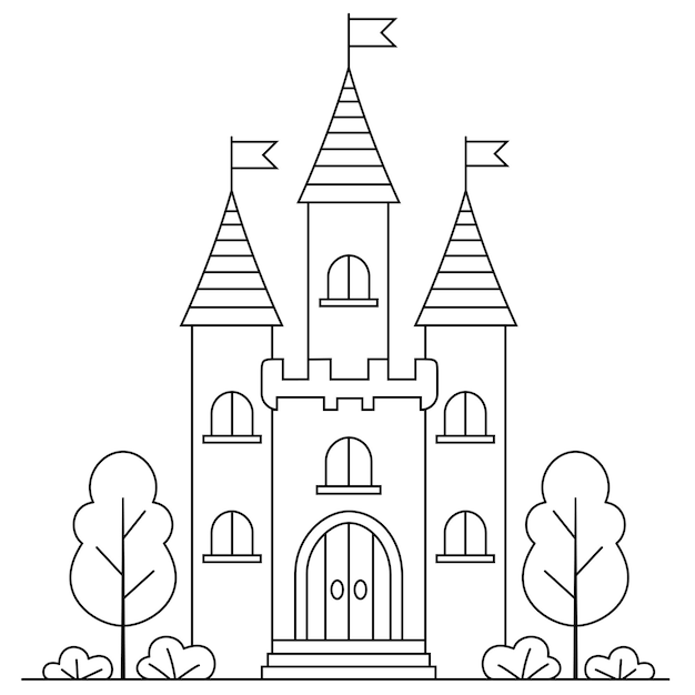 El castillo de la princesa Ilustración para colorear Página de colorear Historia