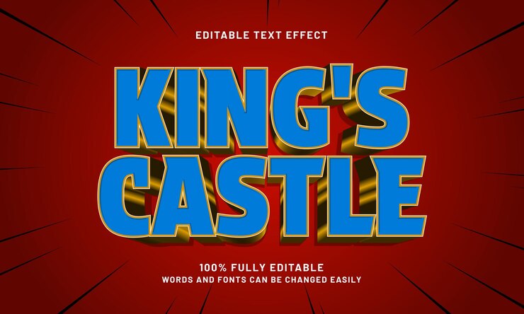Vector castillo de reyes efectos de texto editables con un tema de reino y caballero