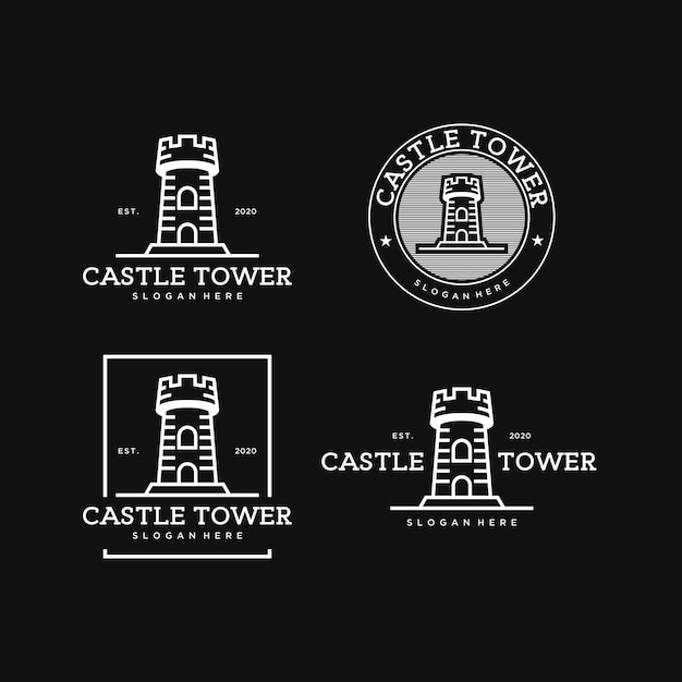 Castillo torre simple línea arte vintage logo plantilla de diseño premium