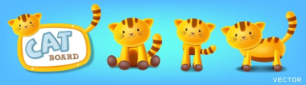 Vector cat board set cat en pizarra de pie sentado y en diferentes poses ilustración vectorial