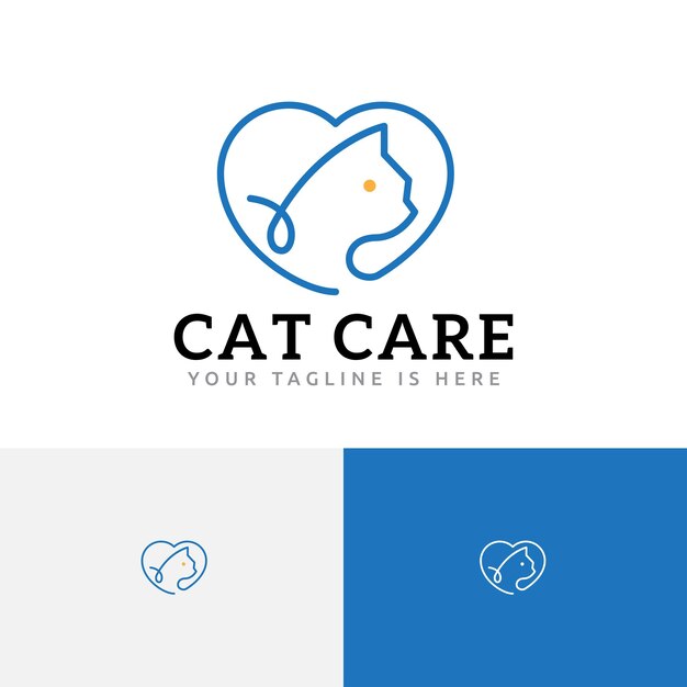 Cat care pet lover love heart veterinario logo