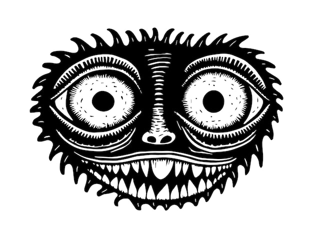 Cat Face Demonic Tattoo Logo Agujas Spikes Carnival Show Toothy Funny Scary