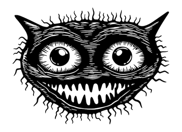 Cat Face Demonic Tattoo Logo Agujas Spikes Carnival Show Toothy Funny Scary