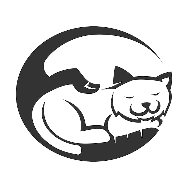 Cat sleep on hand icon ilustración identidad de marca