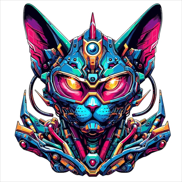 Cat sphink cyberpunk diseño de obras de arte vectoriales