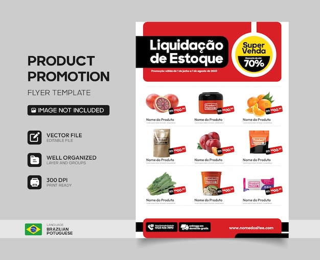 Vector catálogo de productos de descuento de supermercado plantilla de volante editable en portugués