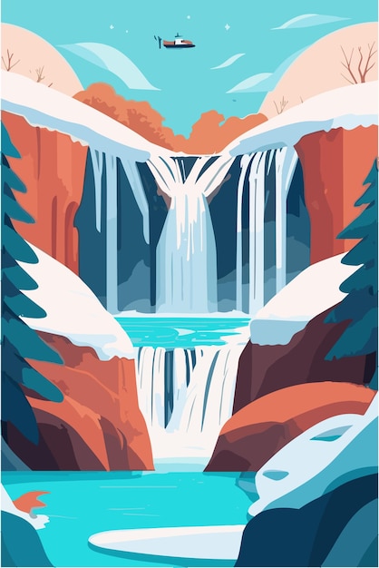 Cataratas del iguazú de brasil en la temporada de invierno con colores cálidos ilustración plana