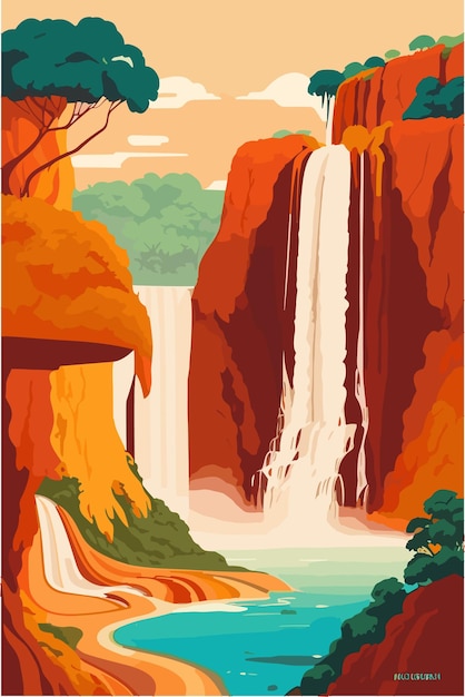 Vector cataratas del iguazú de brasil en la temporada de verano con colores cálidos ilustración plana