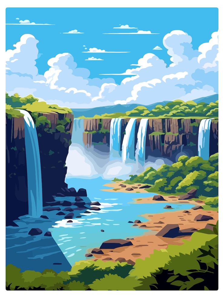 Vector cataratas del iguazú cartel postal de recuerdo pintura de retrato ilustración de wpa