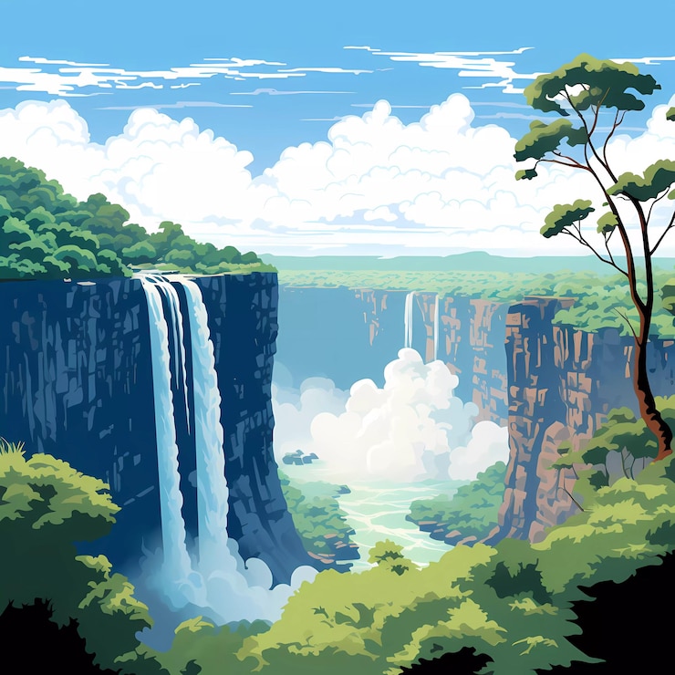 Vector las cataratas victoria entre zambia y zimbabue.
