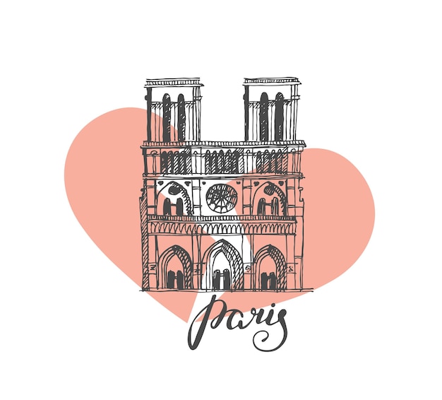 Catedral de Notre Dame de París Francia Ilustración en el estilo de dibujo a mano