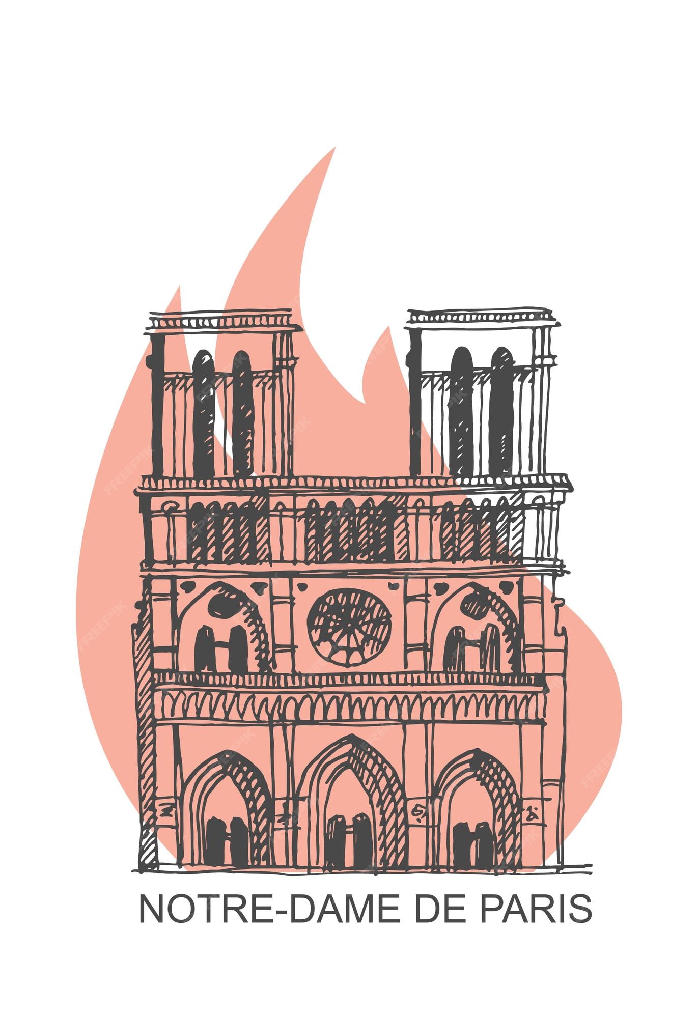 Catedral de notre dame de parís en llamas ilustración en el estilo de dibujo a mano | Vector Premium Catedral de notre dame de parís en llamas ilustración en el estilo de dibujo a mano | Vector Premium