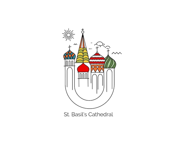 Vector catedral de san basilio, plaza roja, moscú, rusia. ilustración de vector de arte de línea plana