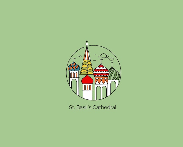 Catedral de san basilio, plaza roja, moscú, rusia. ilustración de vector de arte de línea plana