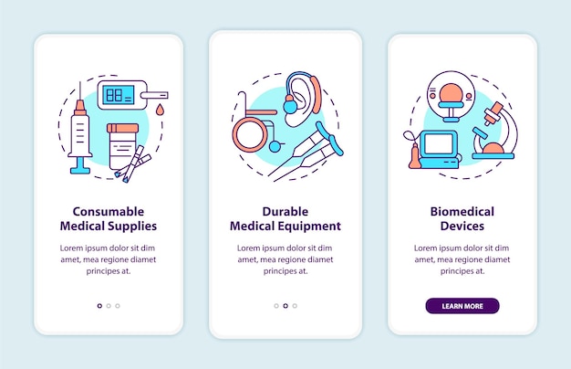 Categorías de donación de productos médicos incorporando la pantalla de la página de la aplicación móvil