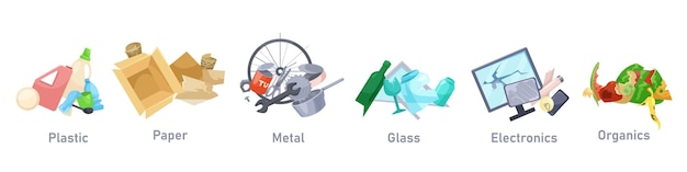 Categorías de reciclaje de residuos Ilustración vectorial