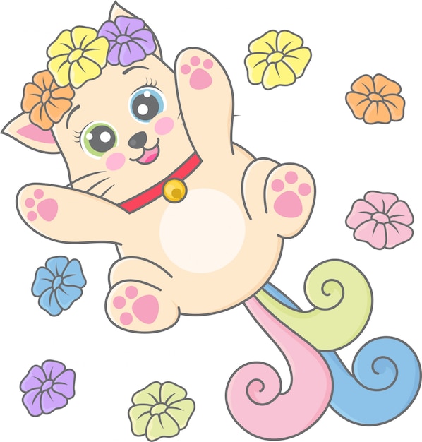 Vector caticorn jugando con flores