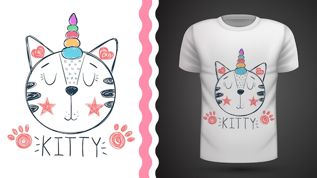 Vector caticorn, unicornio - idea para camiseta estampada