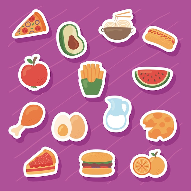 Catorce iconos nutritivos de alimentos