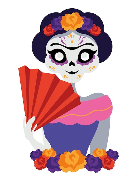 catrina con el ventilador del mango
