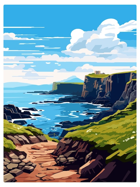 Causeway coast aonb cartel de viaje vintage souvenir tarjeta postal pintura de retratos ilustración de wpa