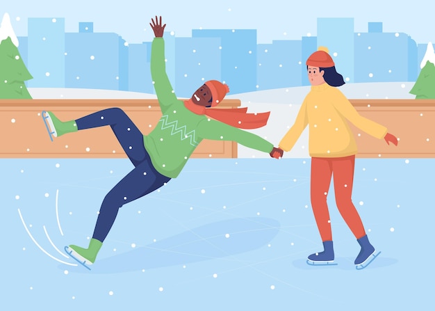 Cayendo sobre patines ilustración vectorial de color plano