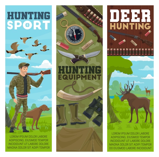 Vector caza deporte banners cazador y animales.