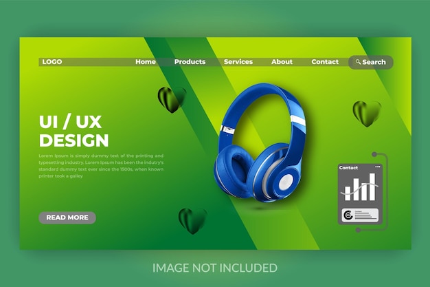 Caza de productos de auriculares de marca publicación en redes sociales y plantilla de diseño de página de aterrizaje de ui ux digital