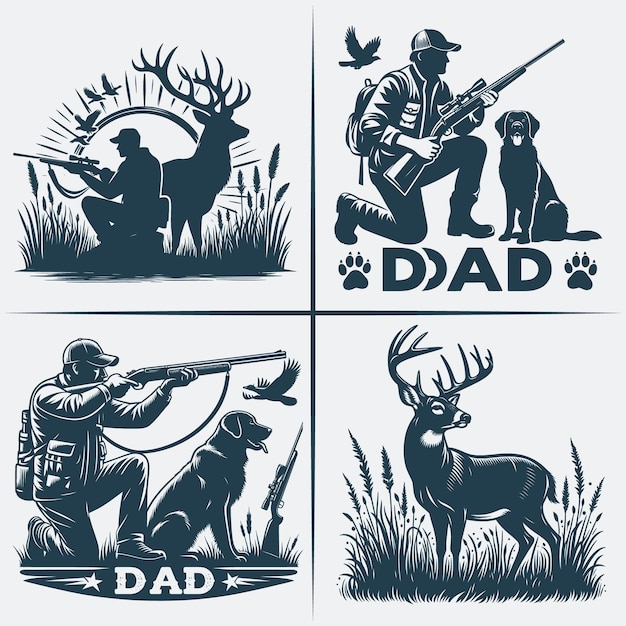 Caza SVG silueta Bundle silueta vectorial de la caza Mejor día del padre regalos de caza para papá