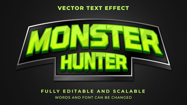 Cazador de monstruos con efecto de texto editable de estilo gráfico de color verde neón