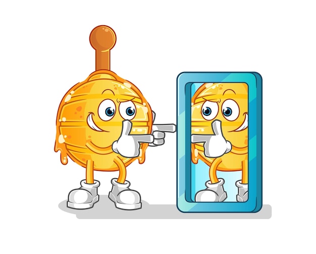 Cazo de miel de madera mirando en vector de mascota de dibujos animados de espejo de dibujos animados