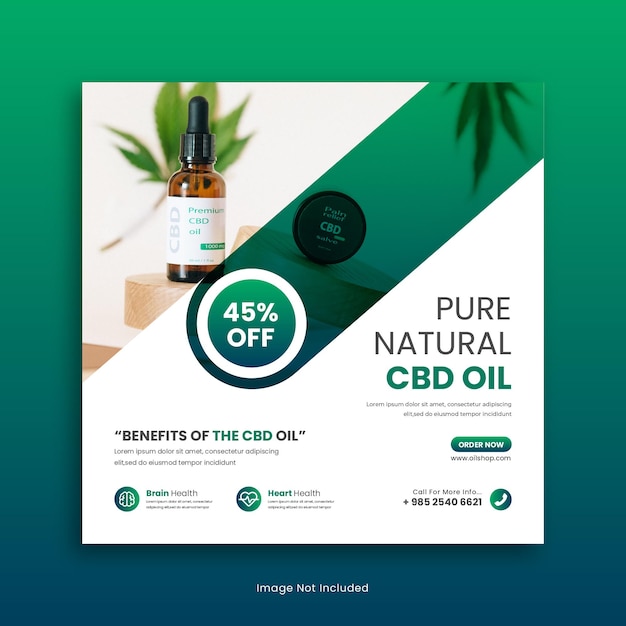 Cbd Oil Social Media Post o productos de cáñamo Diseño de plantilla de banner web Vector premium