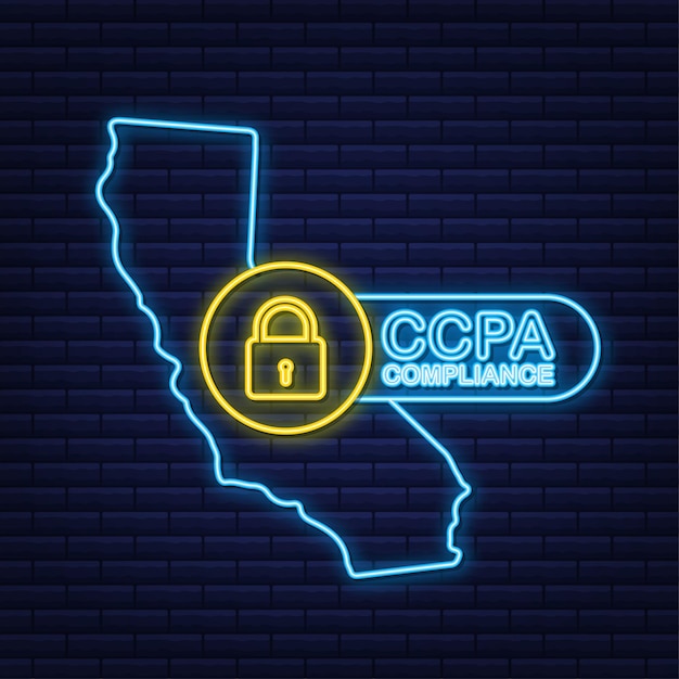 Ccpa, gran diseño para cualquier propósito. neonicon de vector de seguridad. información del sitio web. seguridad de internet. letrero de neón de protección de datos.