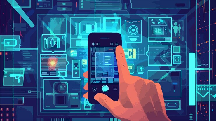 Vector cctv aplicación de teléfono inteligente grabación de video vista de primer plano