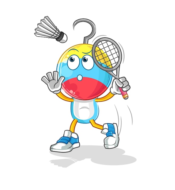 cebo de pesca aplastar en vector de mascota de dibujos animados de dibujos animados de bádminton