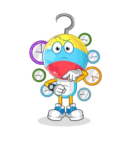Cebo de pesca con vector de mascota de dibujos animados de dibujos animados de reloj de pulsera