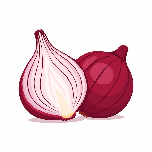 Una cebolla roja entera y una a la mitad que muestra sus capas un ingrediente sabroso